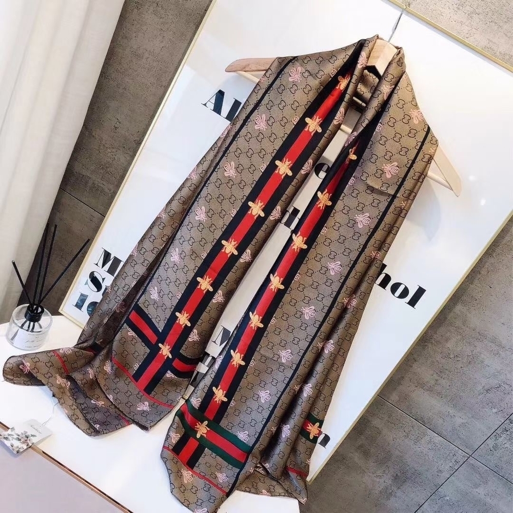 Miss Aronia Long Designer Brown and Red Patterned Scarf